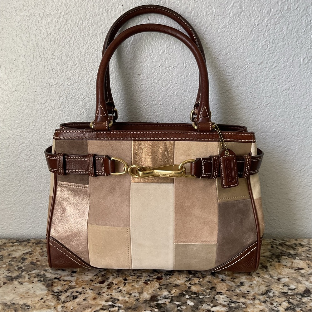 Coach Hampton Leather and Suede Patchwork Satchel - image 1